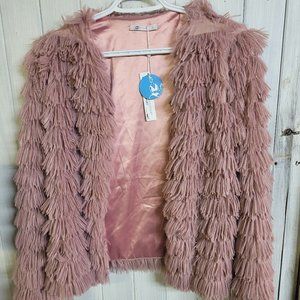 Cupshe Tis’ The SZN Shag Open-Front Jacket Pink